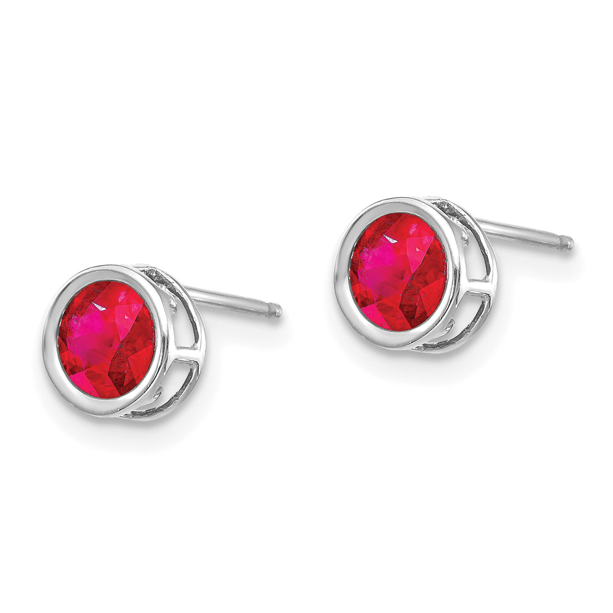14k Bezel Stud Earrings - 14k White Gold / Ruby / 5 mm