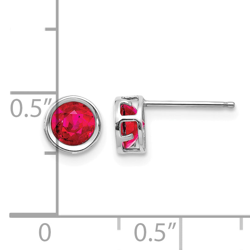 14k Bezel Stud Earrings - 14k White Gold / Ruby / 5 mm