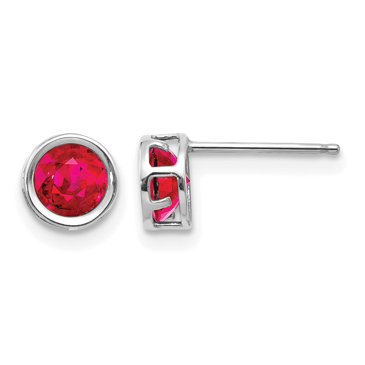 14k Bezel Stud Earrings - 14k White Gold / Ruby / 5 mm