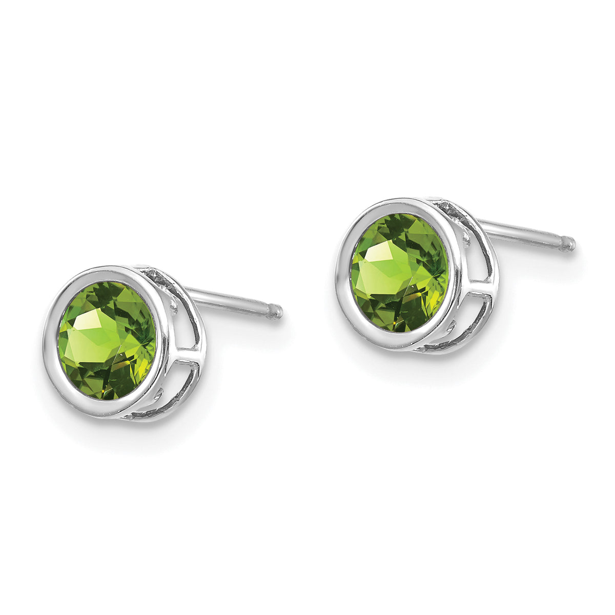 14k Bezel Stud Earrings - 14k White Gold / Peridot / 5 mm
