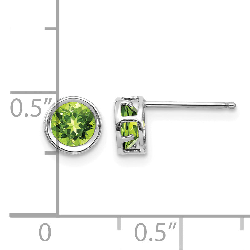 14k Bezel Stud Earrings - 14k White Gold / Peridot / 5 mm