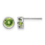 14k Bezel Stud Earrings - 14k White Gold / Peridot / 5 mm