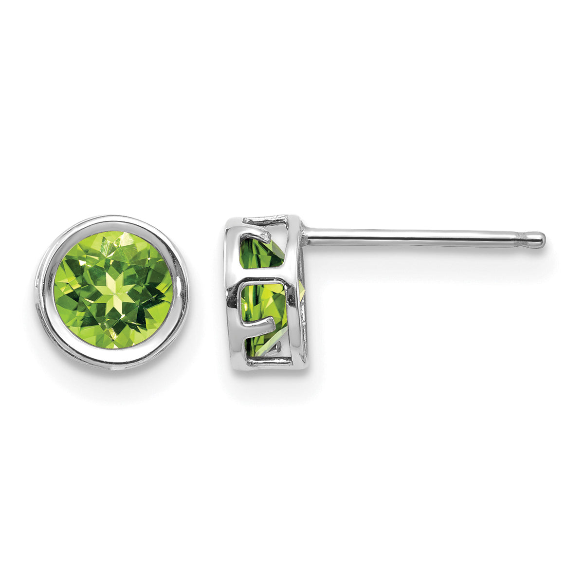 14k Bezel Stud Earrings - 14k White Gold / Peridot / 5 mm