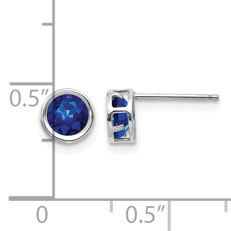 14k Bezel Stud Earrings - 14k White Gold / Sapphire / 5 mm