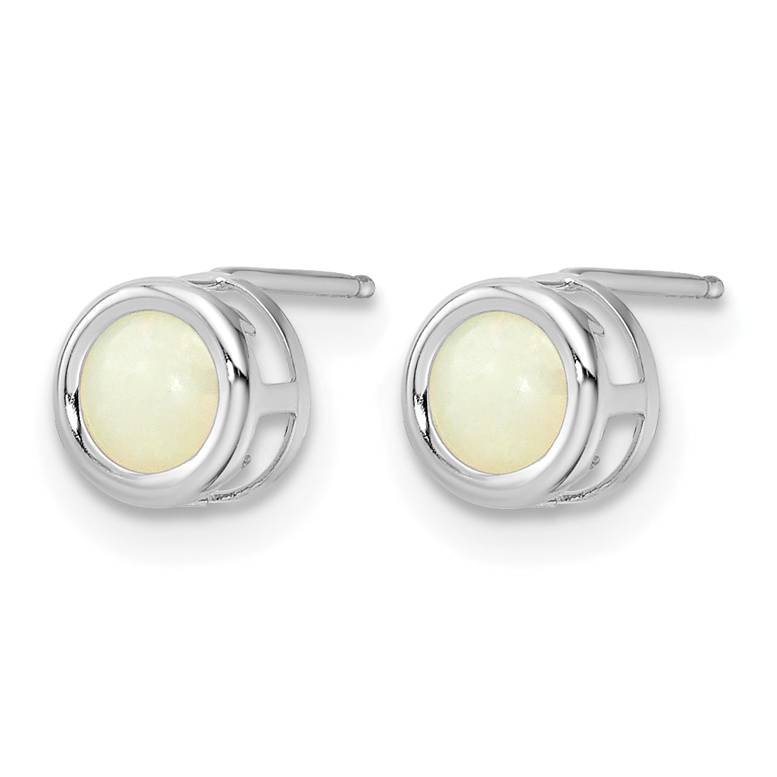 14k Bezel Stud Earrings - 14k White Gold / Opal / 5 mm