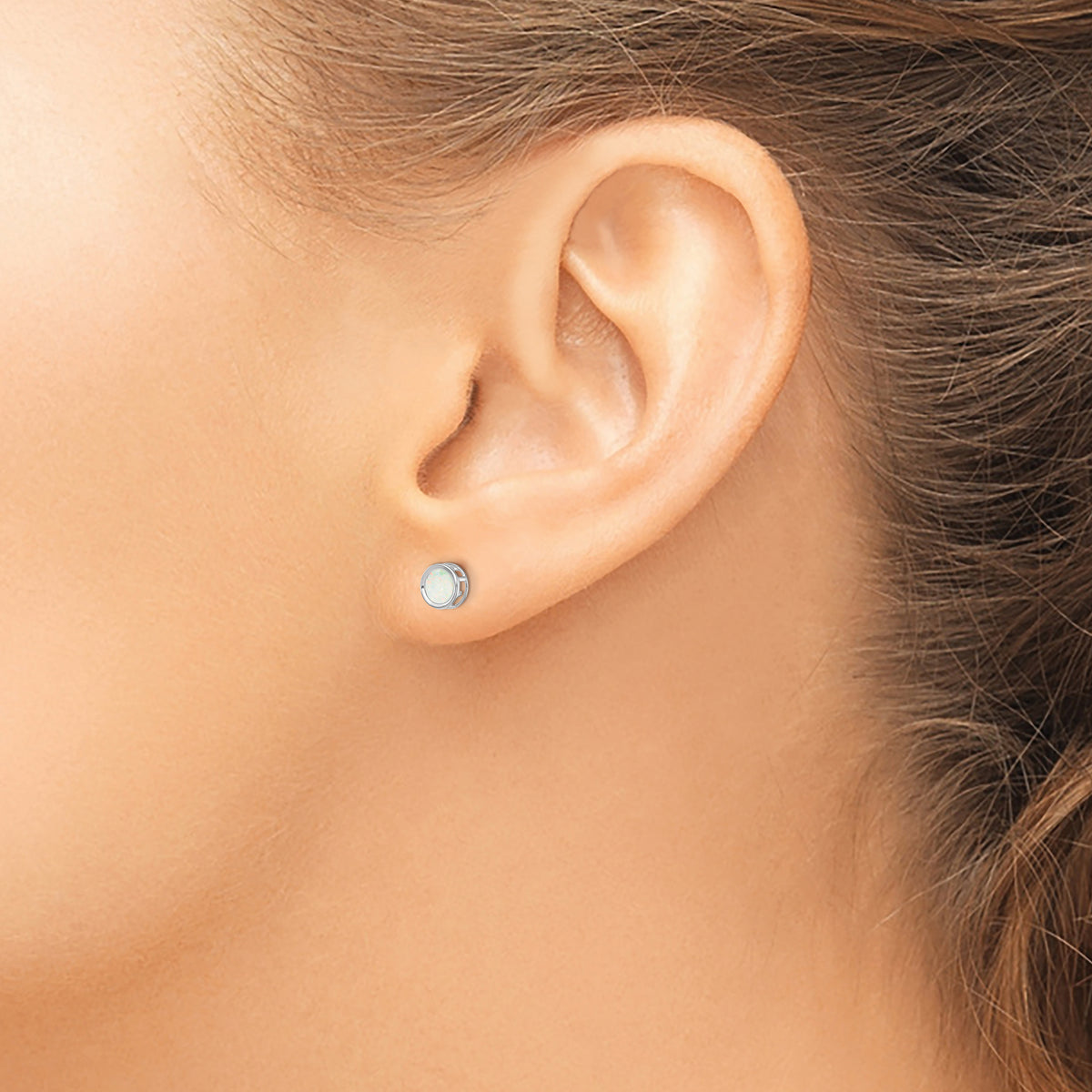 14k Bezel Stud Earrings - 14k White Gold / Opal / 5 mm