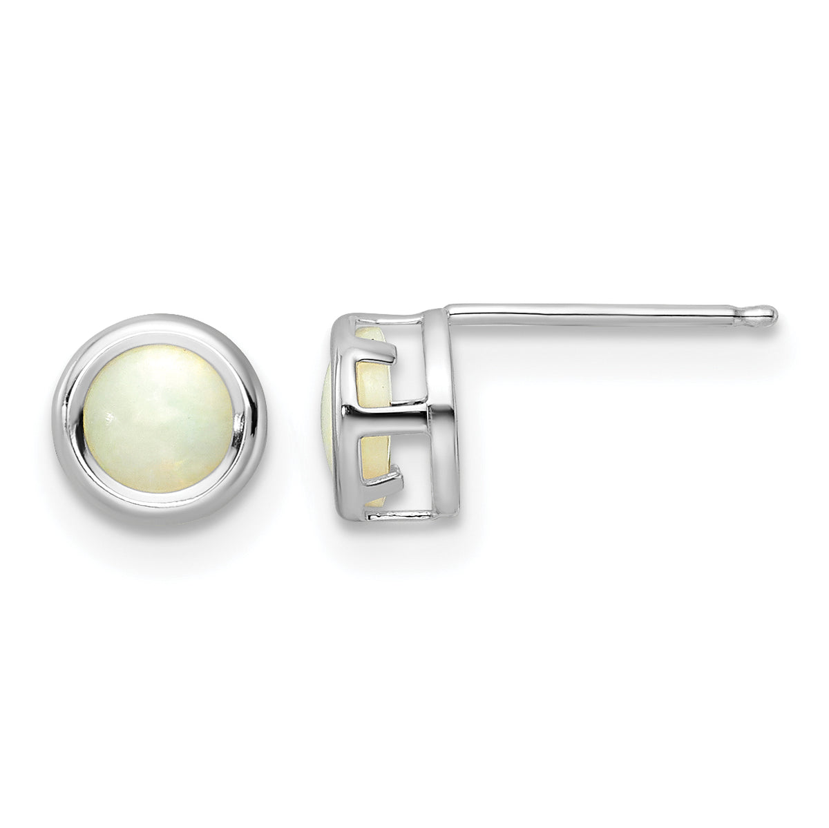 14k Bezel Stud Earrings - 14k White Gold / Opal / 5 mm
