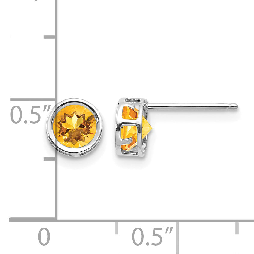 14k Bezel Stud Earrings - 14k White Gold / Citrine / 5 mm