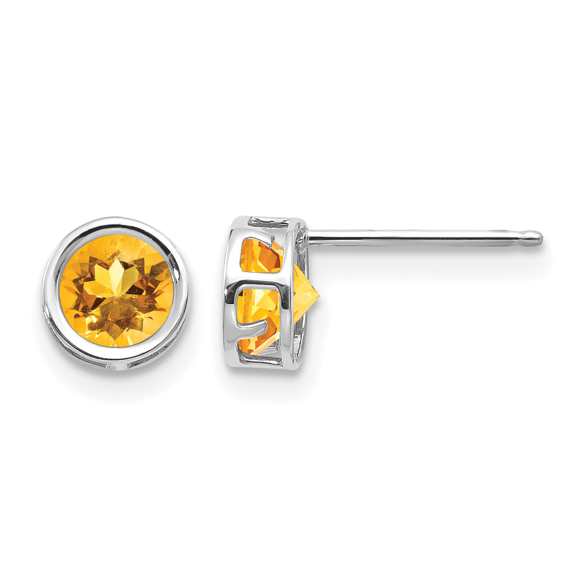 14k Bezel Stud Earrings - 14k White Gold / Citrine / 5 mm