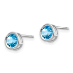 14k Bezel Stud Earrings - 14k White Gold / Topaz (Swiss Blue) / 5 mm
