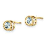 14k Bezel Stud Earrings - 14k Yellow Gold / Aquamarine / 4 mm