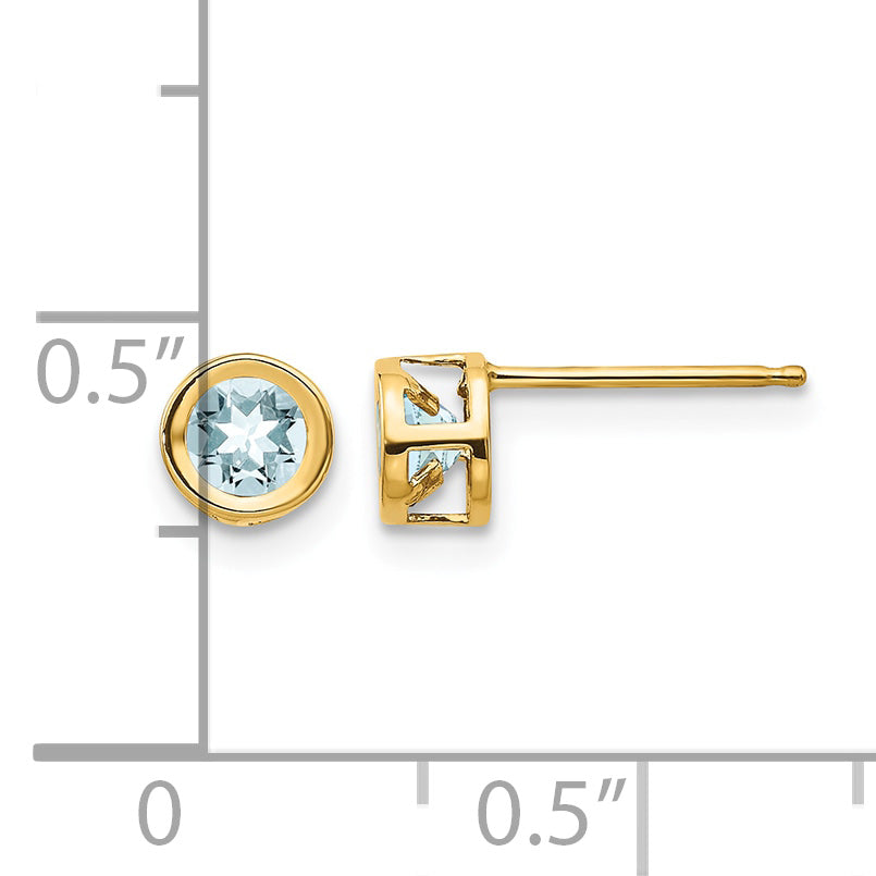 14k Bezel Stud Earrings - 14k Yellow Gold / Aquamarine / 4 mm