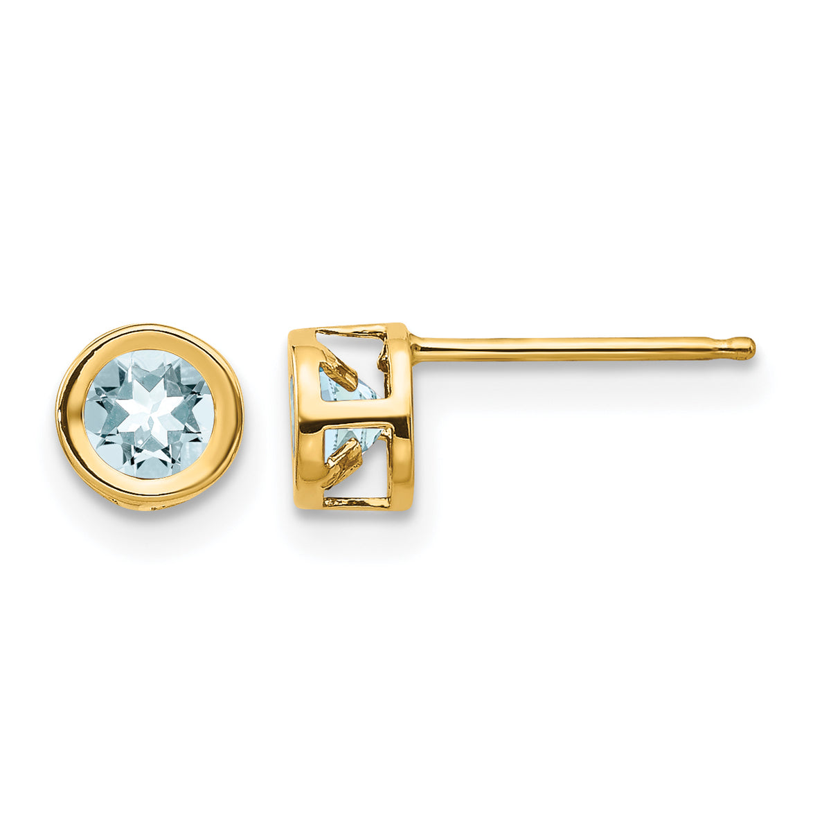 14k Bezel Stud Earrings - 14k Yellow Gold / Aquamarine / 4 mm