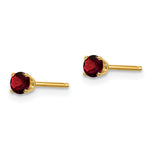 14k Round Gemstone Post Earrings - 14k Yellow Gold / Garnet / 3 mm