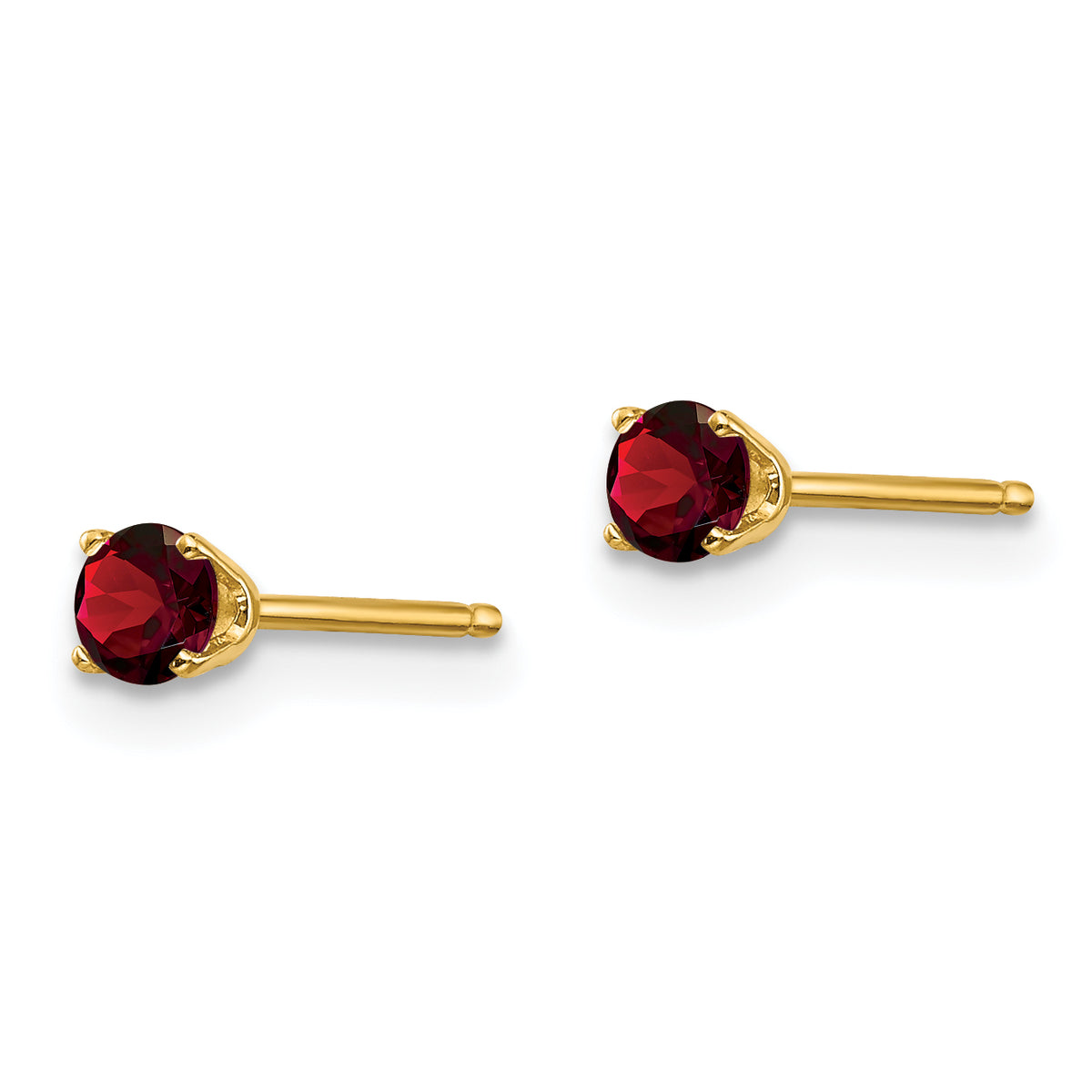 14k Round Gemstone Post Earrings - 14k Yellow Gold / Garnet / 3 mm