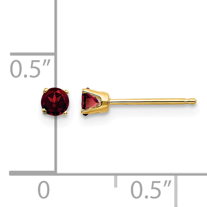 14k Round Gemstone Post Earrings - 14k Yellow Gold / Garnet / 3 mm