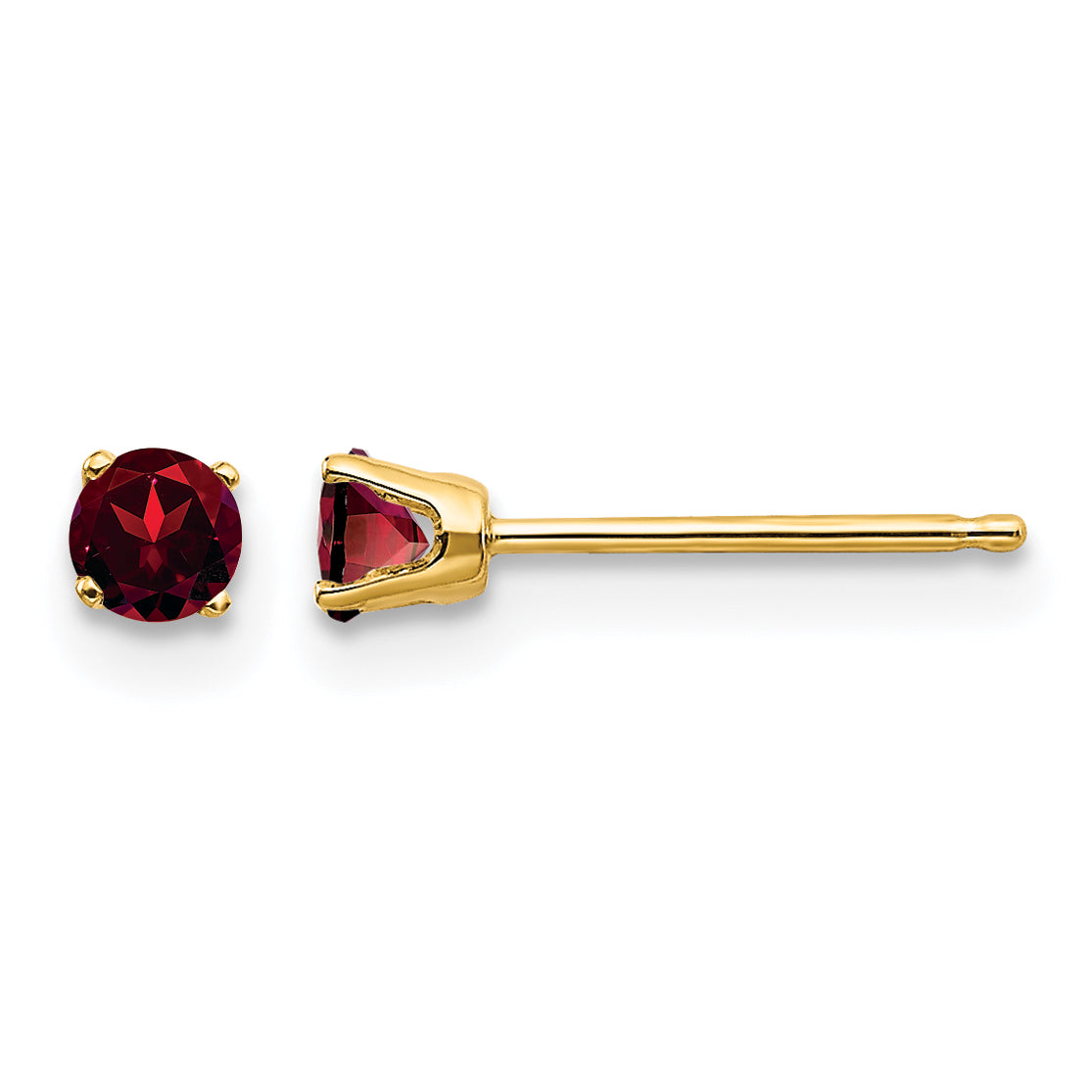 14k Round Gemstone Post Earrings - 14k Yellow Gold / Garnet / 3 mm