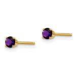 14k Round Gemstone Post Earrings - 14k Yellow Gold / Amethyst / 3 mm