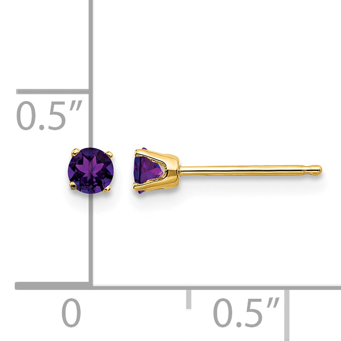 14k Round Gemstone Post Earrings - 14k Yellow Gold / Amethyst / 3 mm