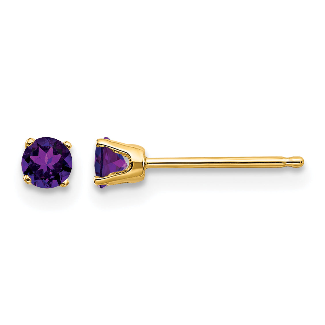 14k Round Gemstone Post Earrings - 14k Yellow Gold / Amethyst / 3 mm