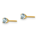 14k Round Gemstone Post Earrings - 14k Yellow Gold / Aquamarine / 3 mm