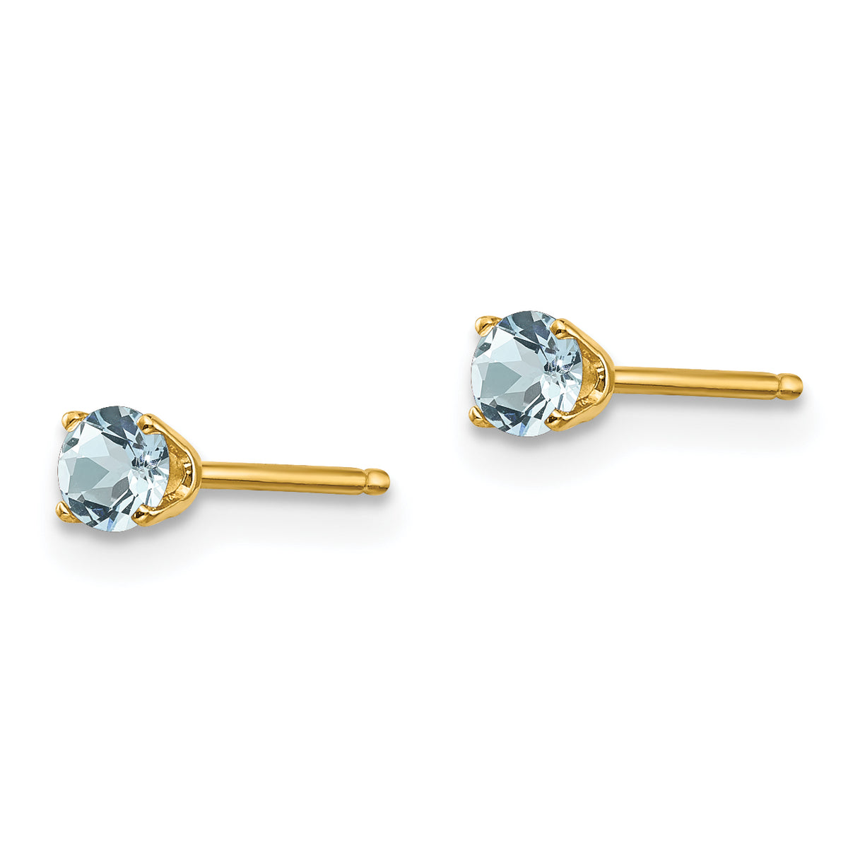 14k Round Gemstone Post Earrings - 14k Yellow Gold / Aquamarine / 3 mm