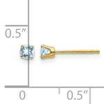 14k Round Gemstone Post Earrings - 14k Yellow Gold / Aquamarine / 3 mm