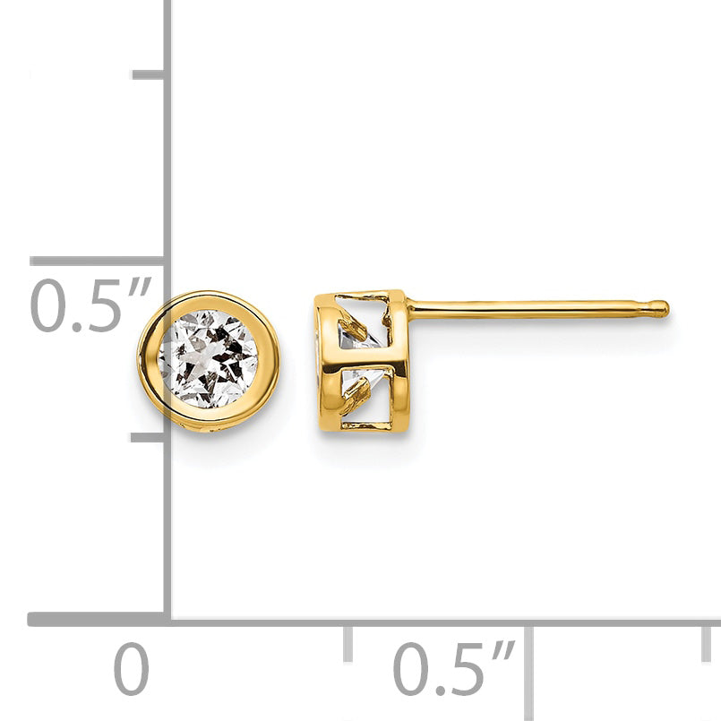 14k Bezel Stud Earrings - 14k Yellow Gold / Topaz (White) / 4 mm