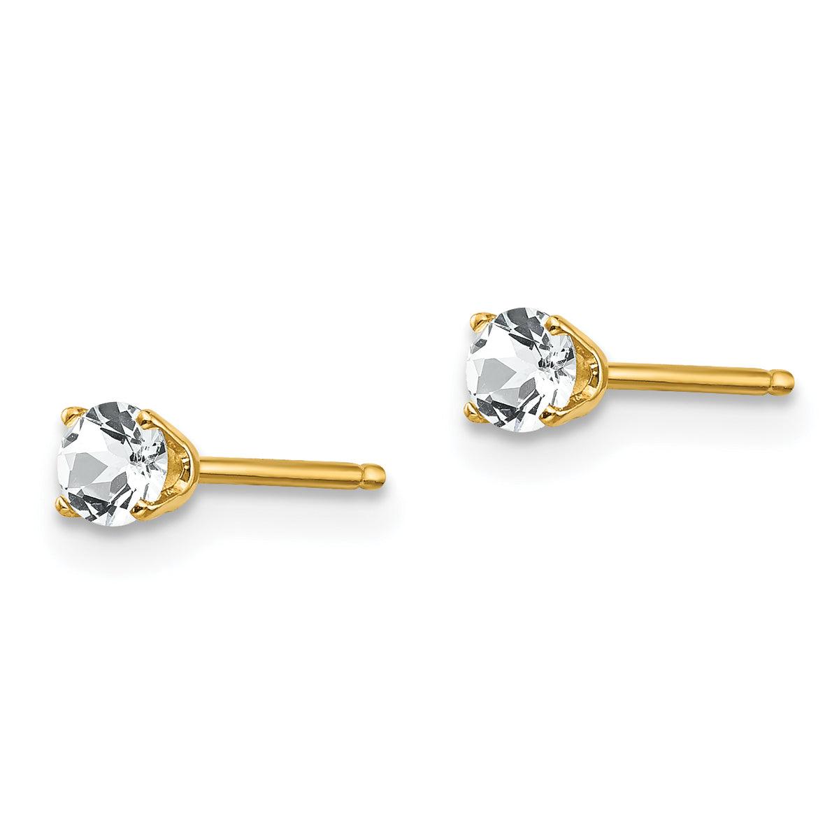 14k Round Gemstone Post Earrings - 14k Yellow Gold / Topaz (White) / 3 mm
