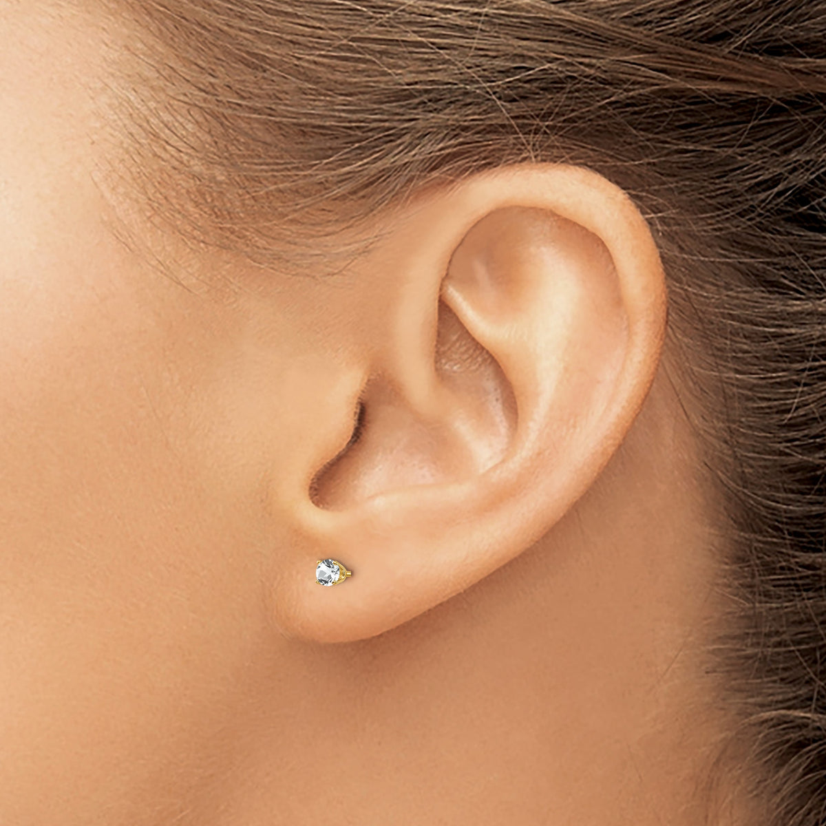 14k Round Gemstone Post Earrings - 14k Yellow Gold / Topaz (White) / 3 mm