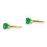 14k Round Gemstone Post Earrings - 14k Yellow Gold / Emerald / 3 mm