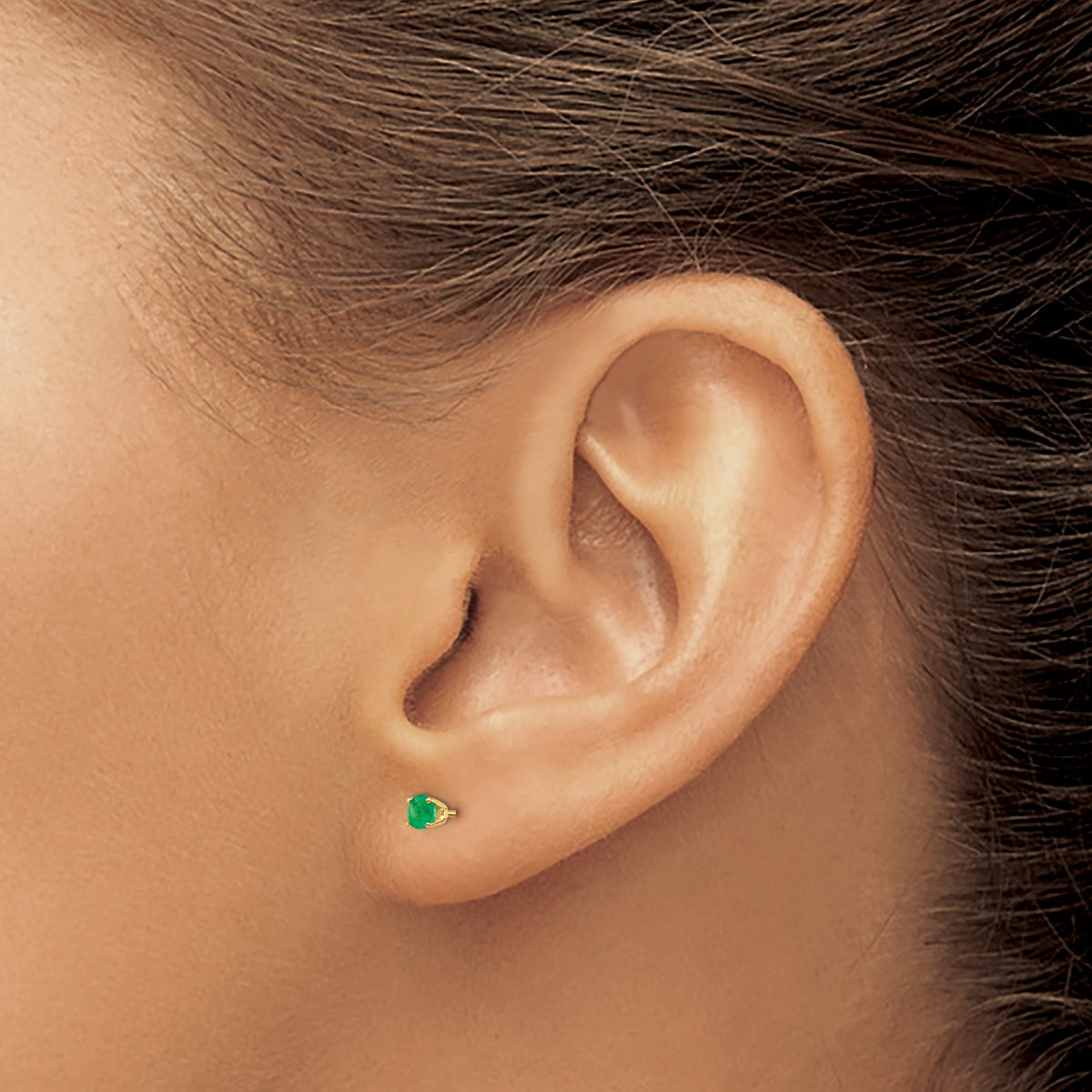14k Round Gemstone Post Earrings - 14k Yellow Gold / Emerald / 3 mm