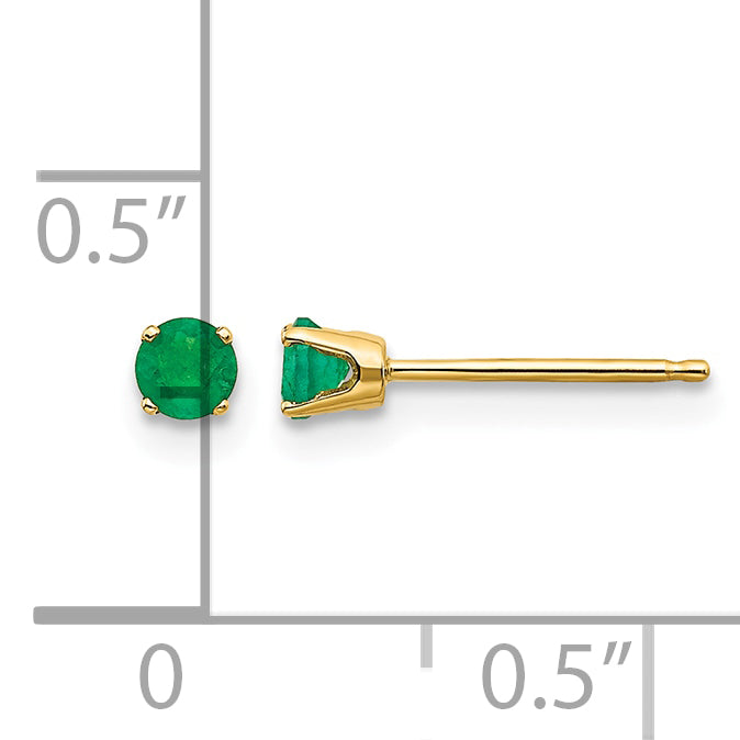 14k Round Gemstone Post Earrings - 14k Yellow Gold / Emerald / 3 mm