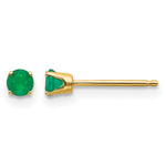 14k Round Gemstone Post Earrings - 14k Yellow Gold / Emerald / 3 mm