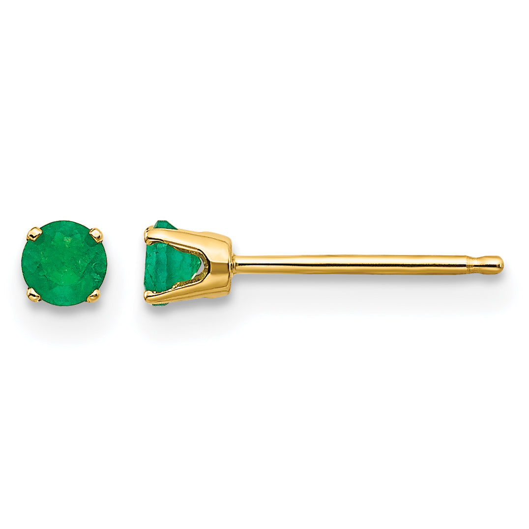 14k Round Gemstone Post Earrings - 14k Yellow Gold / Emerald / 3 mm