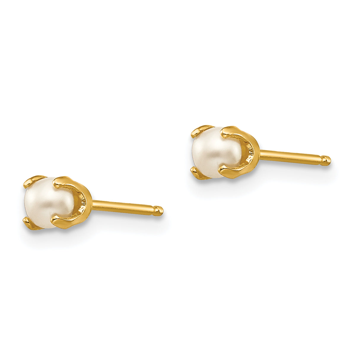 14k Round Gemstone Post Earrings - 14k Yellow Gold / Pearl / 3.00 mm