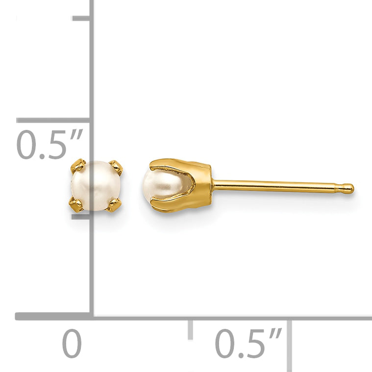 14k Round Gemstone Post Earrings - 14k Yellow Gold / Pearl / 3.00 mm
