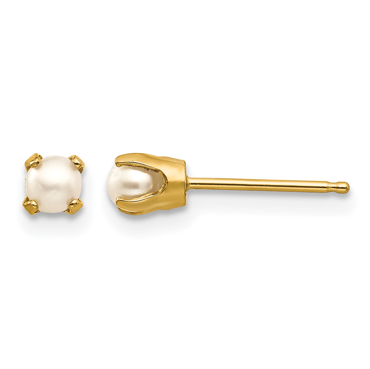 14k Round Gemstone Post Earrings - 14k Yellow Gold / Pearl / 3.00 mm