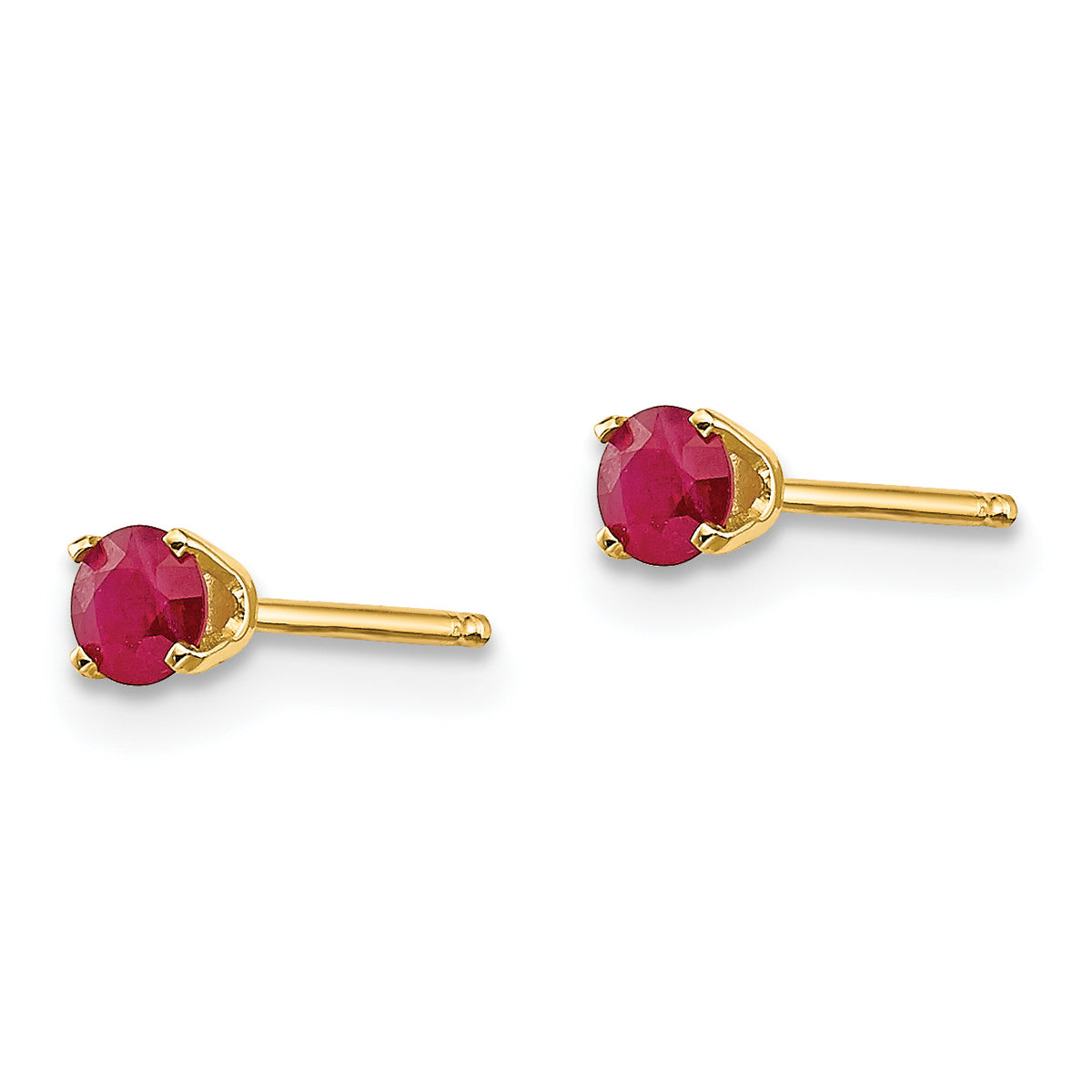 14k Round Gemstone Post Earrings - 14k Yellow Gold / Ruby / 3 mm