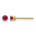 14k Round Gemstone Post Earrings - 14k Yellow Gold / Ruby / 3 mm