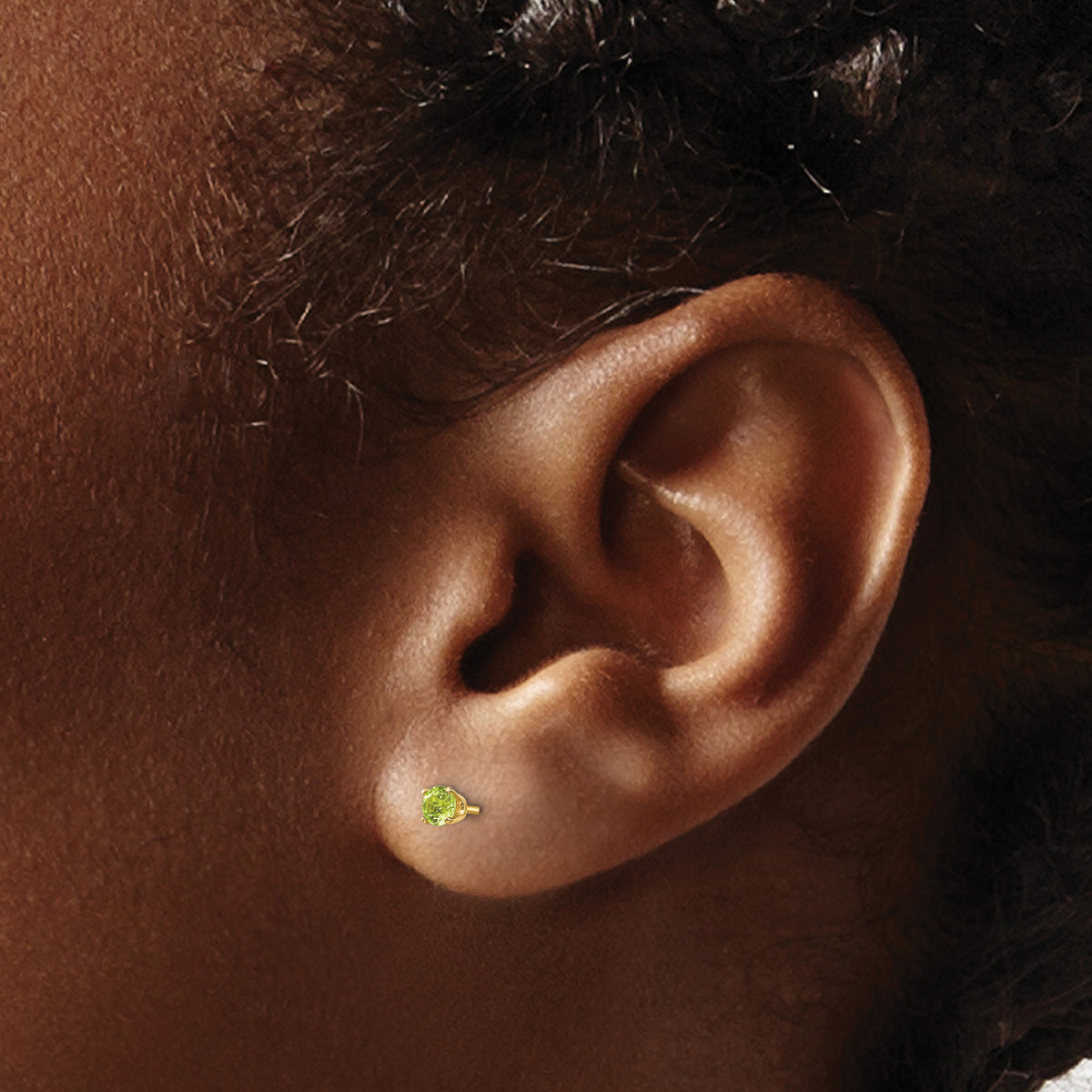 14k Round Gemstone Post Earrings - 14k Yellow Gold / Peridot / 3 mm