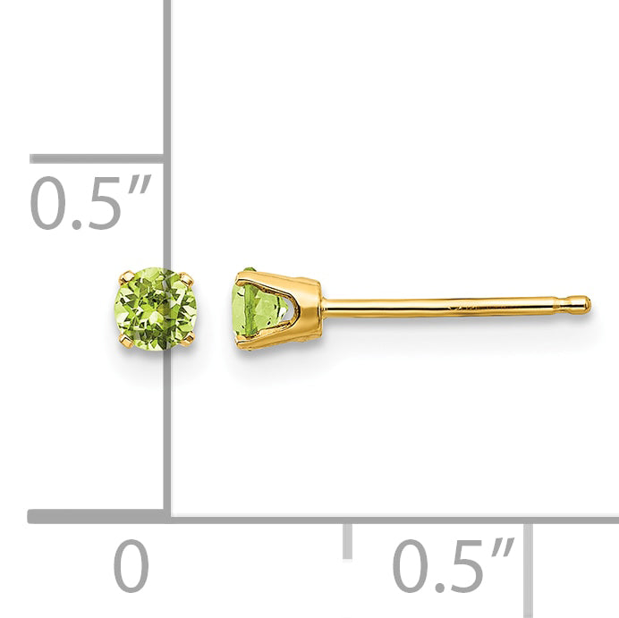 14k Round Gemstone Post Earrings - 14k Yellow Gold / Peridot / 3 mm