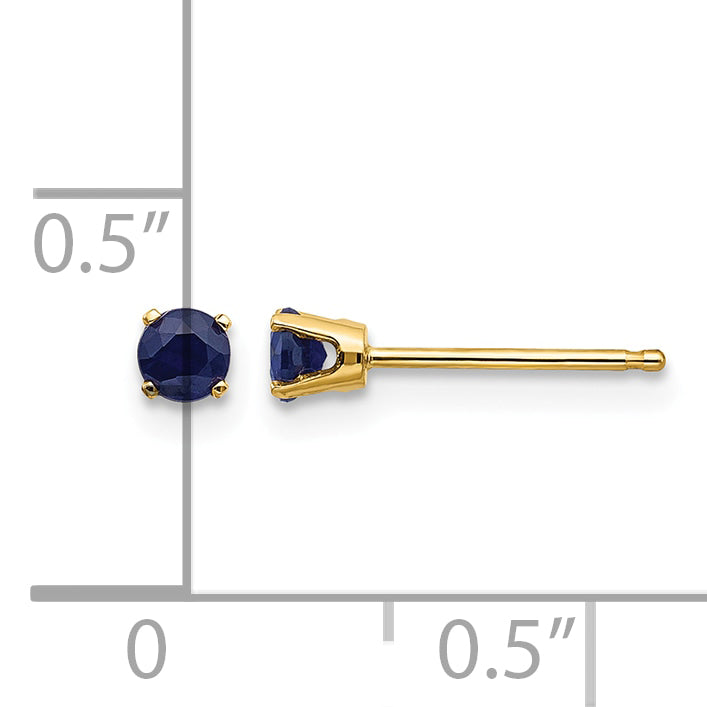 14k Round Gemstone Post Earrings - 14k Yellow Gold / Sapphire / 3 mm