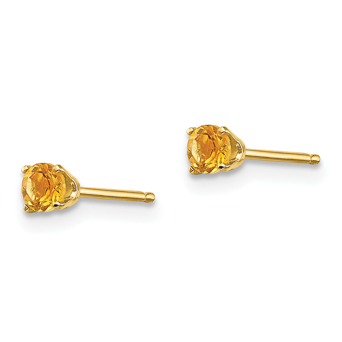 14k Round Gemstone Post Earrings - 14k Yellow Gold / Citrine / 3 mm