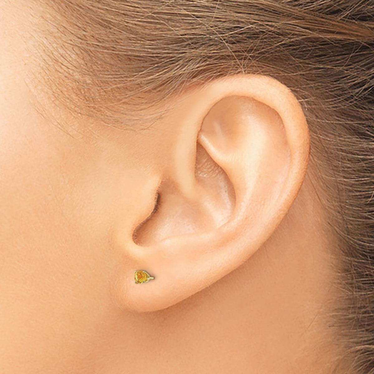 14k Round Gemstone Post Earrings - 14k Yellow Gold / Citrine / 3 mm