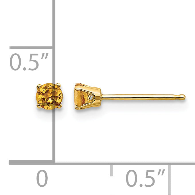 14k Round Gemstone Post Earrings - 14k Yellow Gold / Citrine / 3 mm