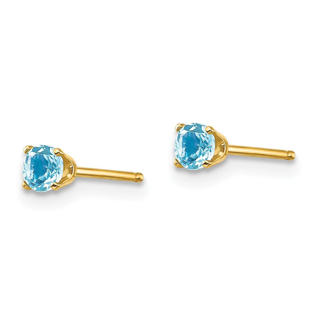 14k Round Gemstone Post Earrings - 14k Yellow Gold / Topaz (Swiss Blue) / 3 mm