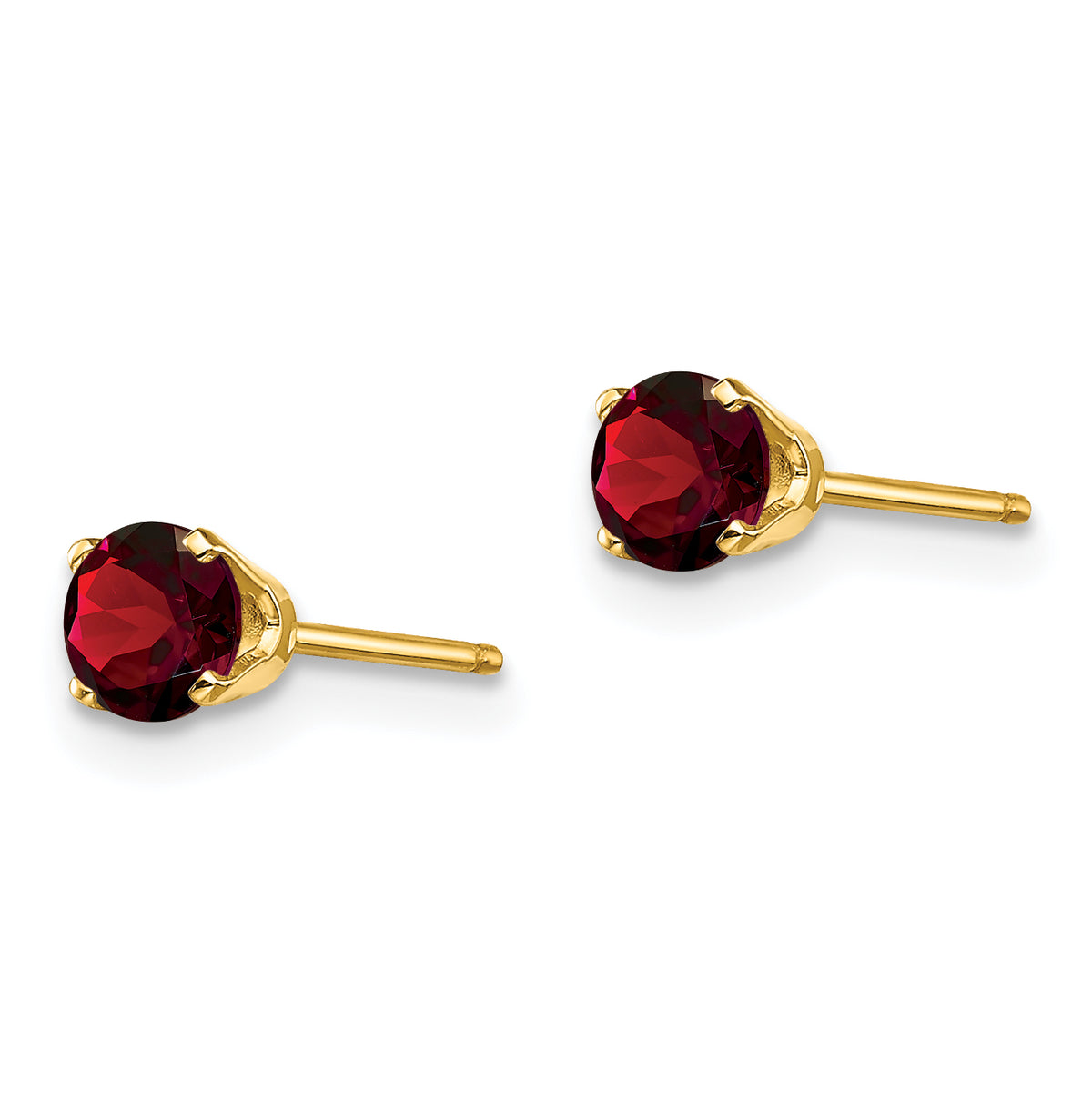 14k Round Gemstone Post Earrings - 14k Yellow Gold / Garnet / 4 mm