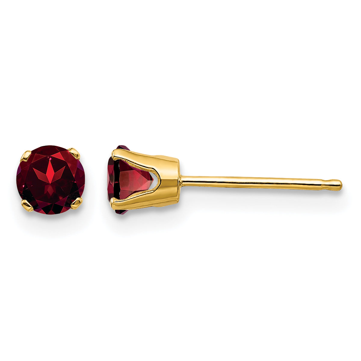14k Round Gemstone Post Earrings - 14k Yellow Gold / Garnet / 4 mm