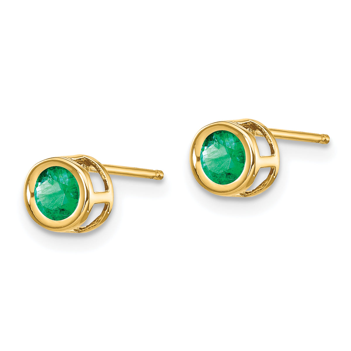 14k Bezel Stud Earrings - 14k Yellow Gold / Emerald / 4 mm